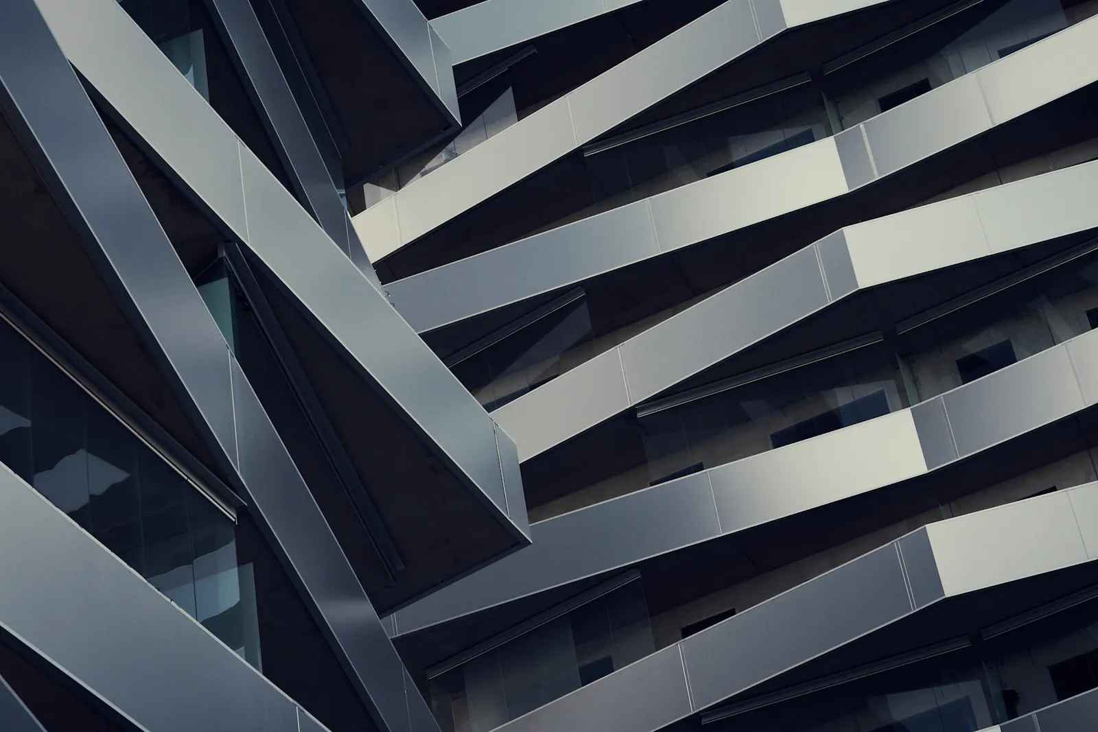 Angular balconies rising against a dark sky.